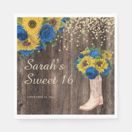 Rustikale Sonnenblume Blauer Rose Stiefel Sweet 16 Serviette