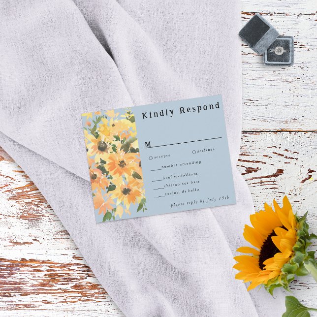 Rustikale Sonnenblume Bouquet Wasserfarbe RSVP Karte (Von Creator hochgeladen)