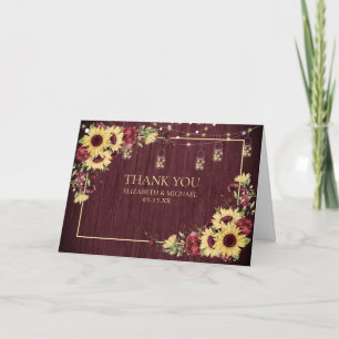 Rustikale Sonnenblume Burgund-Wald-Blütenhochzeit Karte