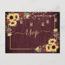 Rustikale Sonnenblume Burgund Wood Floral UAWG +Me Einladungspostkarte