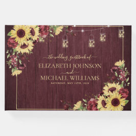 Rustikale Sonnenblume Burgundy Wood Floral Wedding Gästebuch