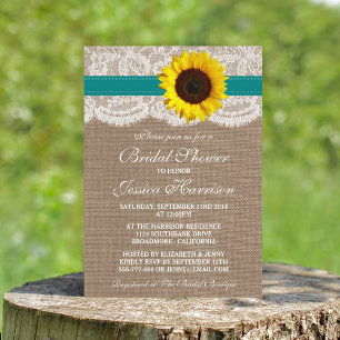 Rustikale Sonnenblume, Burlap- und Lace-Brautparty Einladung