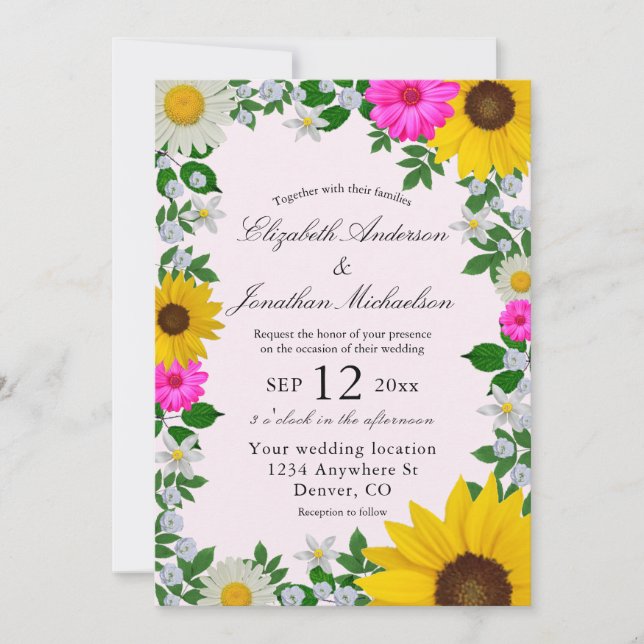 Rustikale Sonnenblume Daisy Floral Wedding Einladung (Vorderseite)