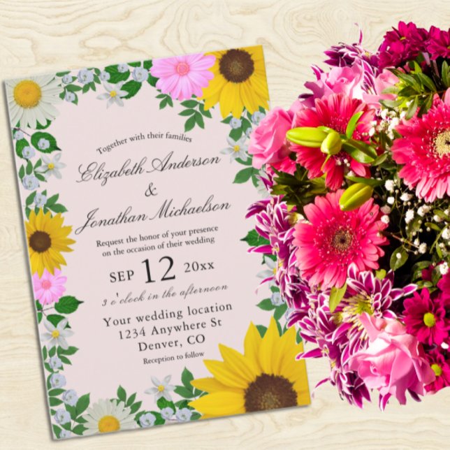 Rustikale Sonnenblume Daisy Floral Wedding Einladung (Von Creator hochgeladen)