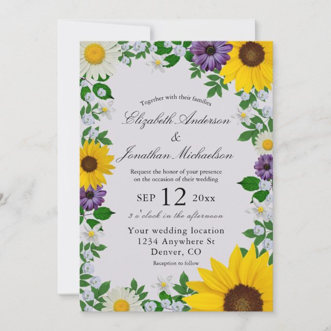Rustikale Sonnenblume Daisy Floral Wedding Einladung (Vorderseite)