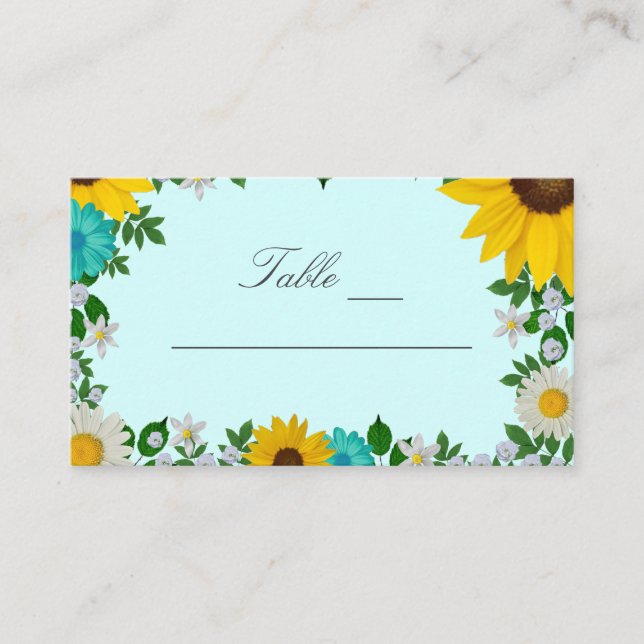 Rustikale Sonnenblume Daisy Floral Wedding Platzkarte (Vorderseite)