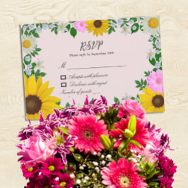 Rustikale Sonnenblume Daisy Floral Wedding RSVP Karte