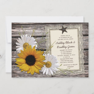 Rustikale Sonnenblume Daisy Lace Wood Wedding Einladung