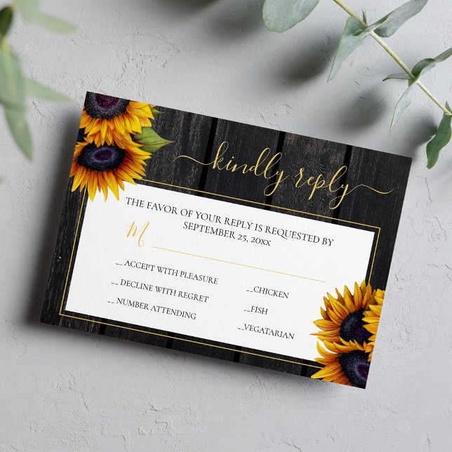 Rustikale Sonnenblume elegante Drehbühnenholz Hoch RSVP Karte (Von Creator hochgeladen)