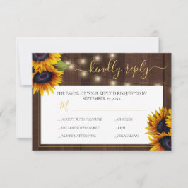 Rustikale Sonnenblume elegante Goldskriptholz Hoch RSVP Karte