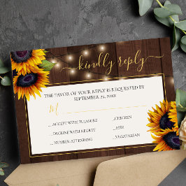 Rustikale Sonnenblume elegante Goldskriptholz Hoch RSVP Karte