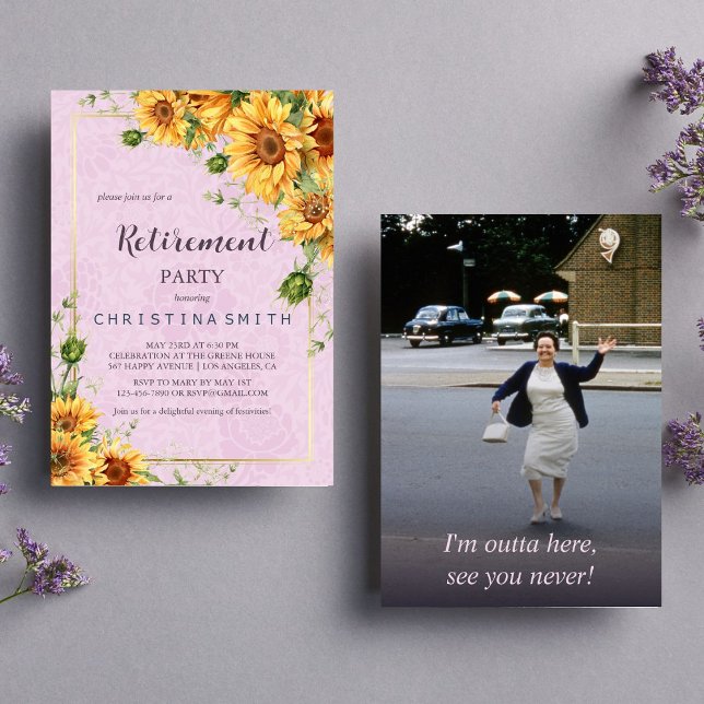 Rustikale Sonnenblume Elegantes Summer Retirement  Einladung (Rustic Sunflower Elegant Summer Retirement Party Invitation)