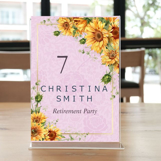 Rustikale Sonnenblume Elegantes Summer Retirement  Tischnummer (Rustic Sunflower Elegant Summer Retirement Party Table Number)