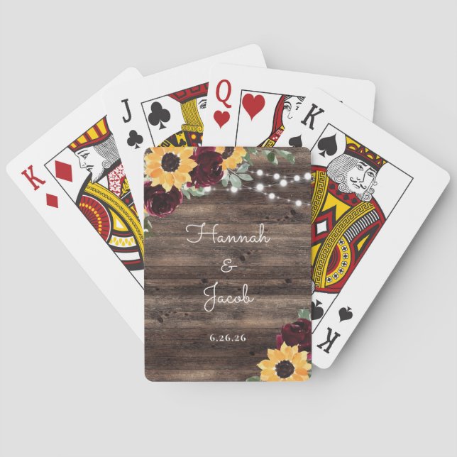 Rustikale Sonnenblume Gastgeschenk Hochzeit Spielkarten (Rückseite)
