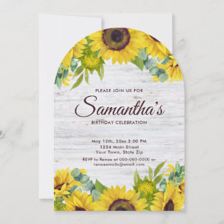 Rustikale Sonnenblume Geburtstagsparty Einladung