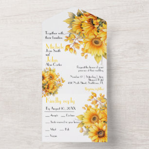 Rustikale Sonnenblume, gelbe Hochzeit All In One Einladung