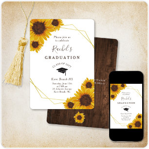 Rustikale Sonnenblume Goldene Graduierungspartei Einladung