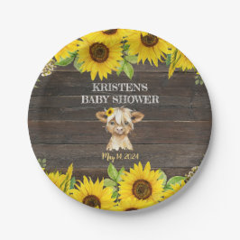 Rustikale Sonnenblume Hochland Kuh Baby Dusche Pappteller