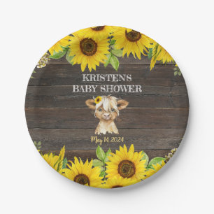 Rustikale Sonnenblume Hochland Kuh Baby Dusche Pappteller