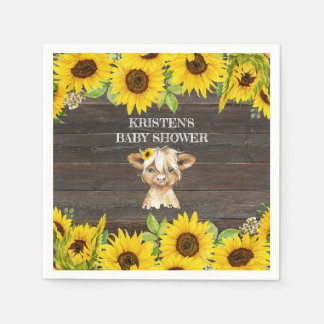 Rustikale Sonnenblume Hochland Kuh Baby Dusche Serviette