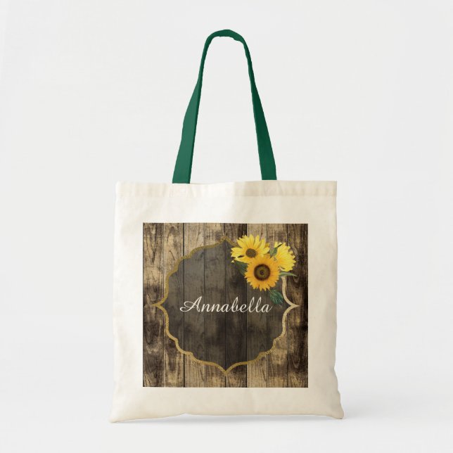 Rustikale Sonnenblume Hochzeit Name hinzufügen Tragetasche (Vorne)