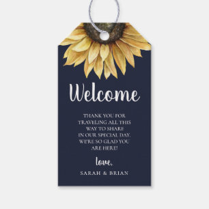 Rustikale Sonnenblume Hochzeit Navy Blue Begrüßung Geschenkanhänger