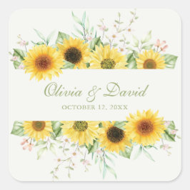 Rustikale Sonnenblume Hochzeit Quadratischer Aufkleber