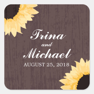 Rustikale Sonnenblume   Hochzeit Quadratischer Aufkleber