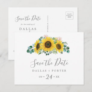 Rustikale Sonnenblume Horizontal Save the Date Pos Einladungspostkarte