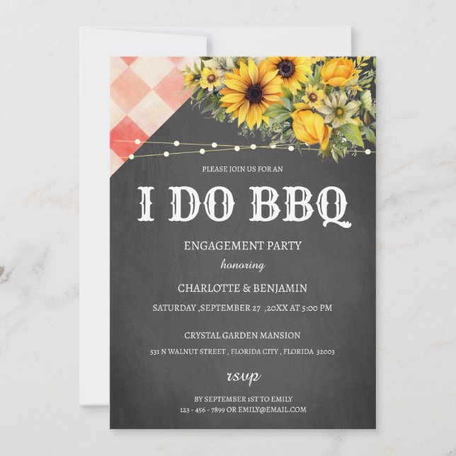 Rustikale Sonnenblume Ich mache GRILLEN Engagement Einladung (Vorderseite)