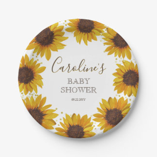 Rustikale Sonnenblume Kinderdusche Boho Wasserfarb Pappteller