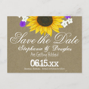 Rustikale Sonnenblume Kraft Save the Date Postkart Ankündigungspostkarte