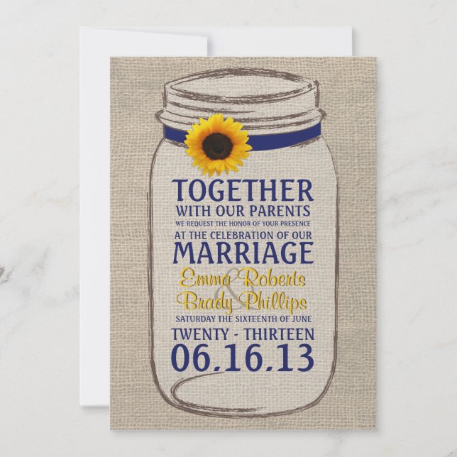 Rustikale Sonnenblume & Mason Jar Hochzeit Einladu Einladung (Vorderseite)