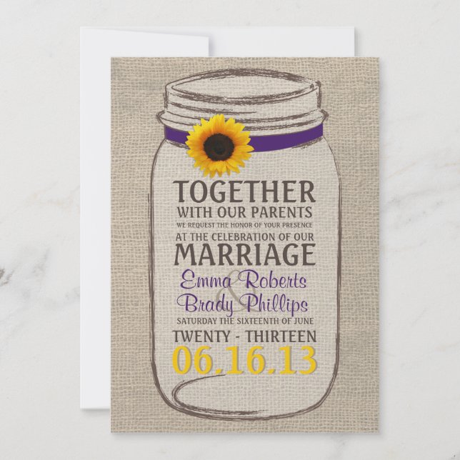 Rustikale Sonnenblume & Mason Jar Hochzeit Einladu Einladung (Vorderseite)