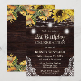 Rustikale Sonnenblume & Mason Jar Lights 21. Gebur Einladung