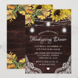 Rustikale Sonnenblume & Mason Jar Lights Erntedank Einladung