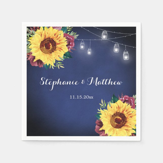 Rustikale Sonnenblume Mason Jar Lights Hochzeit de Serviette (Vorderseite)