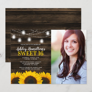 Rustikale Sonnenblume Mason Jar Lights Sweet 16 Fo Einladung