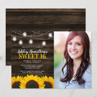 Rustikale Sonnenblume Mason Jar Lights Sweet 16 Fo Einladung