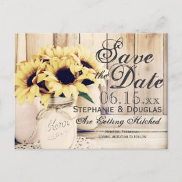 Rustikale Sonnenblume Mason Jar Save the Date Post Ankündigungspostkarte