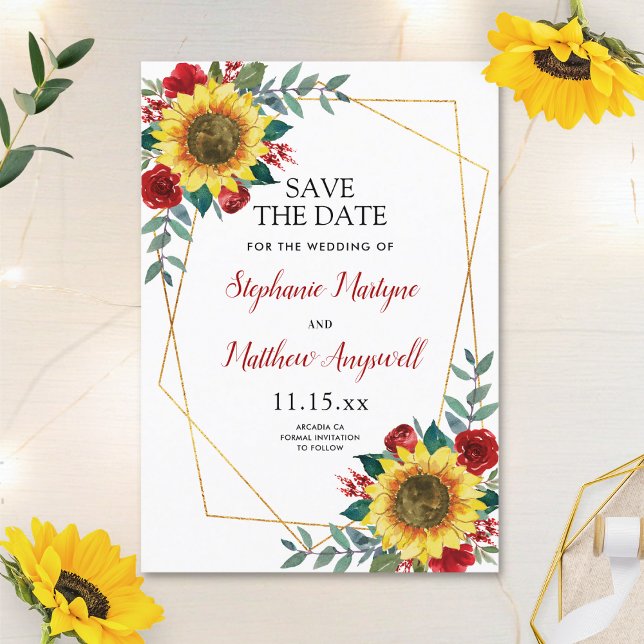 Rustikale Sonnenblume Moderne Hochzeit der Roten F Save The Date (Von Creator hochgeladen)