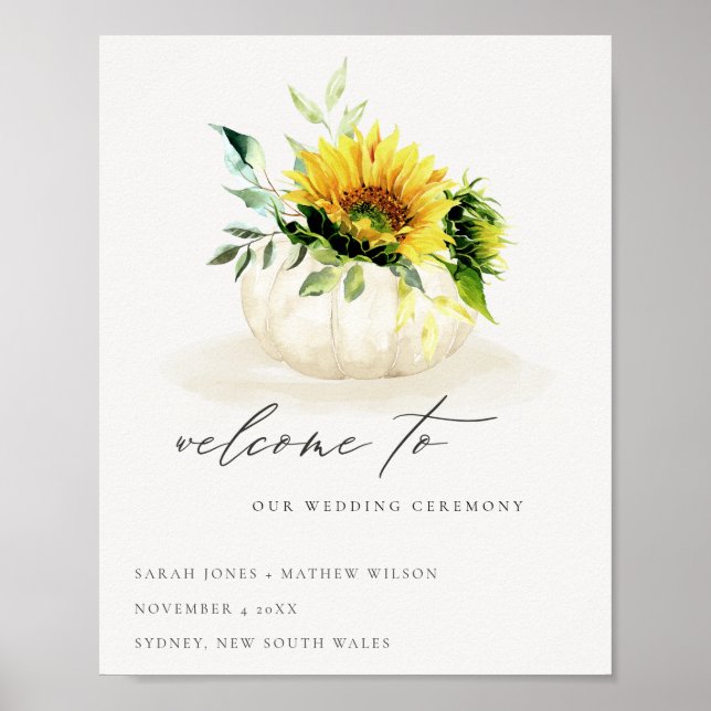 Rustikale Sonnenblume Pumpkin Floral Wasserfarbe W Poster (Vorne)