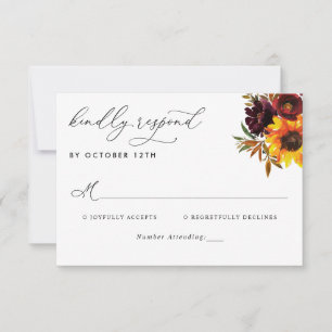 Rustikale Sonnenblume Rose Burgund Hochzeit im Her RSVP Karte