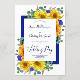 Rustikale Sonnenblume Royal Blue Rose Country Wedd Einladung