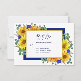 Rustikale Sonnenblume Royal Blue Rose Country Wedd RSVP Karte