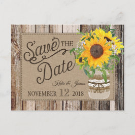 Rustikale Sonnenblume Save the Date Ankündigungspostkarte