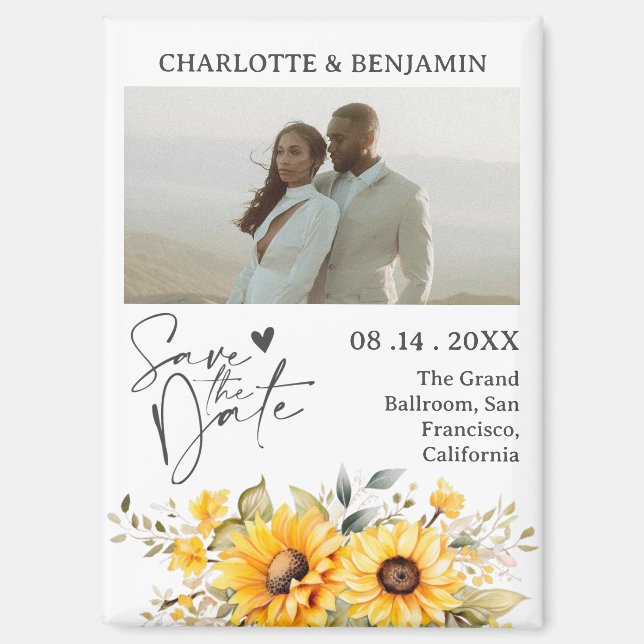 Rustikale Sonnenblume Save the Date Hochzeit Magnet (Vorderseite)