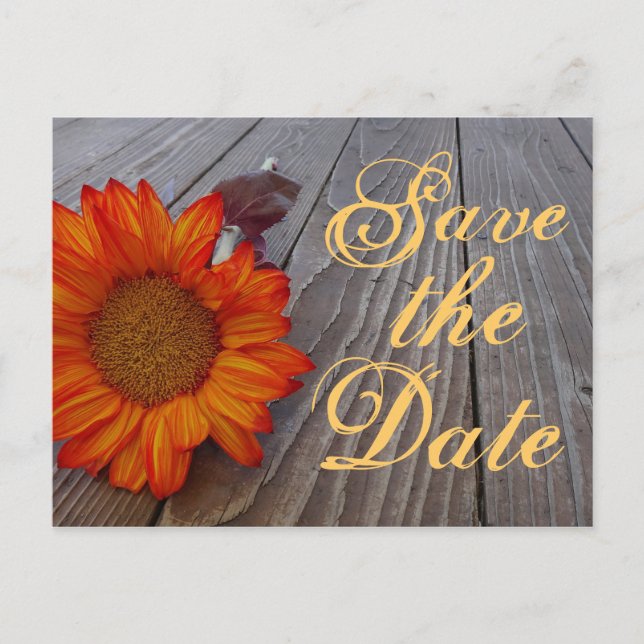 Rustikale Sonnenblume Save the Date Hochzeit Postk Ankündigungspostkarte (Vorderseite)