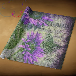 Rustikale Sonnenblume Schmetterling Plum Ephememer Geschenkpapier