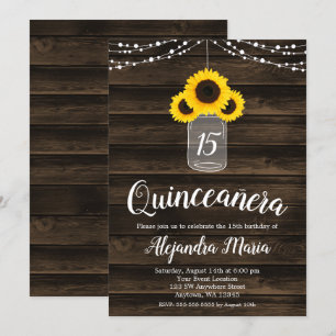 Rustikale Sonnenblume-Schnur-Lichter Quinceanera Einladung